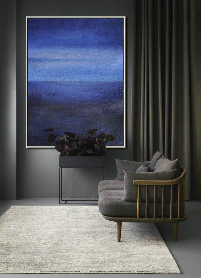 Original Painting Hand Made Large Abstract Art,Oversized Abstract Landscape Painting,Modern Wall Art,Dark Blue,Blue,White.etc